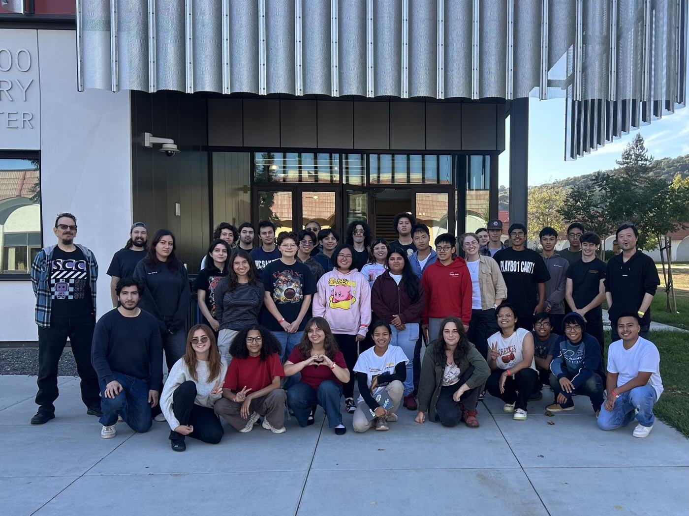 Group photo outside the library