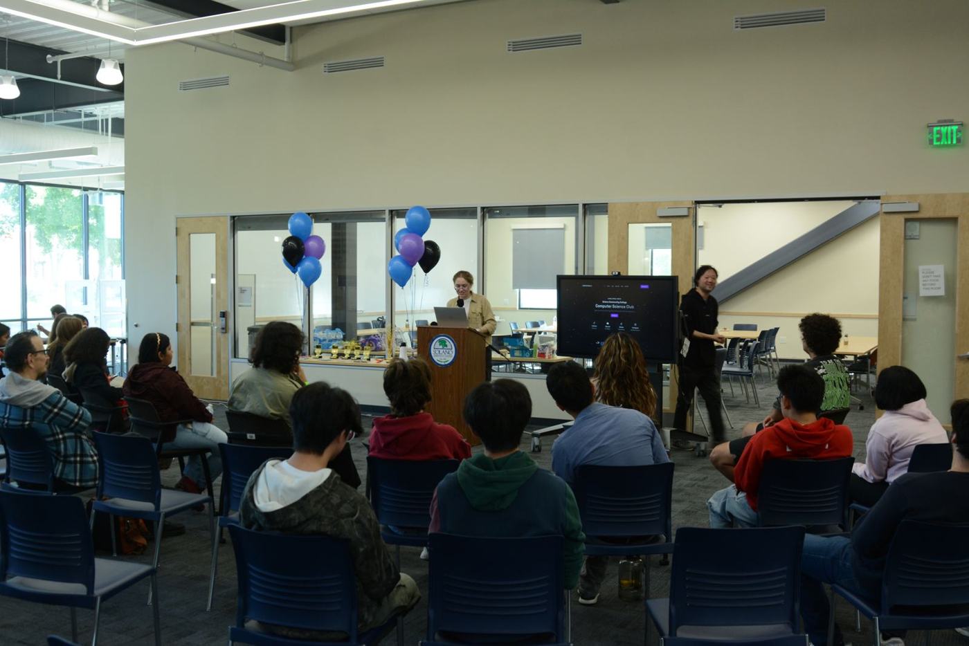 A full room of students at the SCC Hacks 2025 introduction ceremony