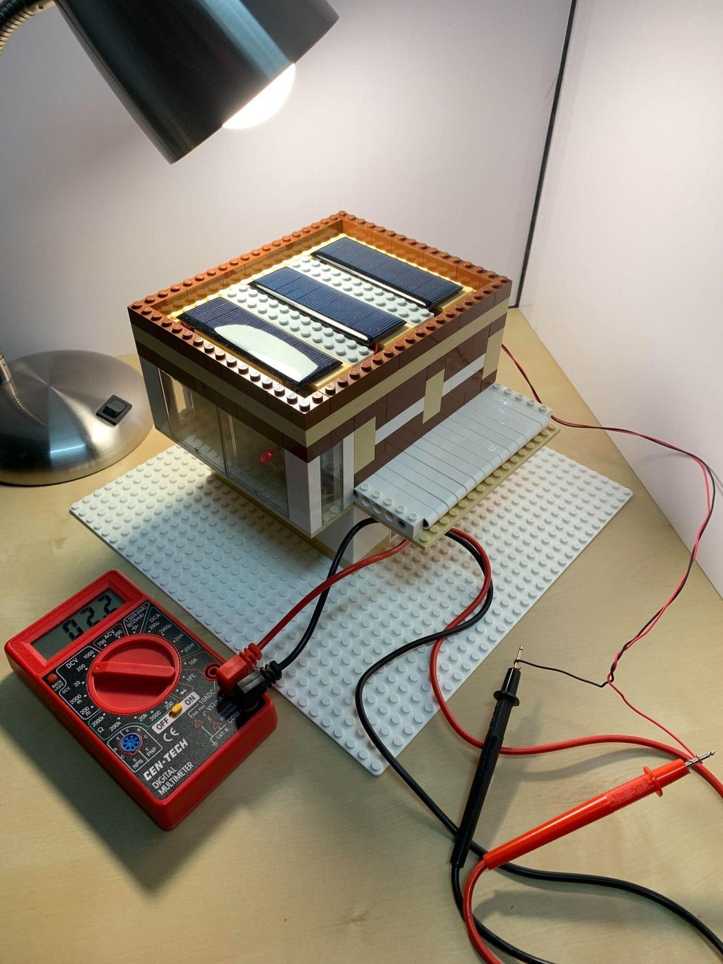 Science fair project wired to a multimeter